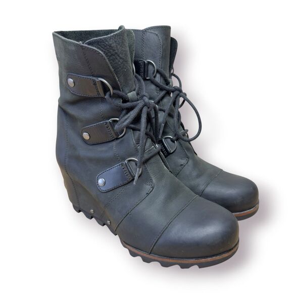 Sorel Joan Of Arctic Wedge II Boots Womens 10 Lace Up Bootie NL3018-010 Black - Picture 5 of 12